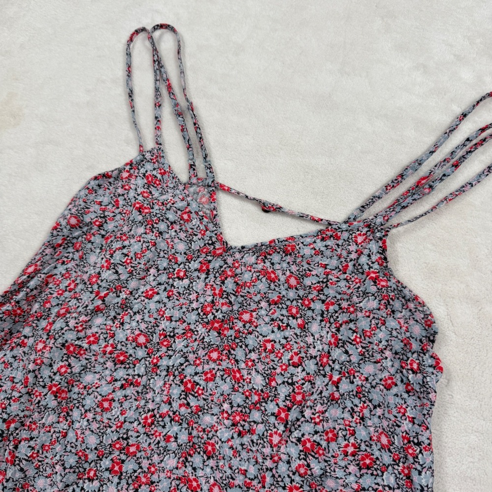 American Eagle Outfitters Red Blue Floral Multi Strap Mini Dress Womens Medium